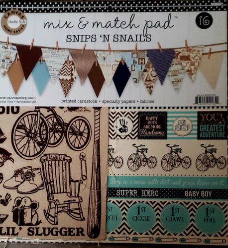 Canvas corp fabric and cardboard paper - 12 x 12 - snips and snails