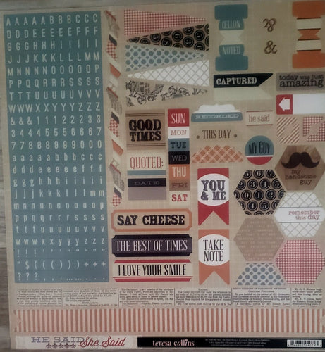 Teresa Collins  - 12 x 12 scrapbook sticker sheet - he said she said
