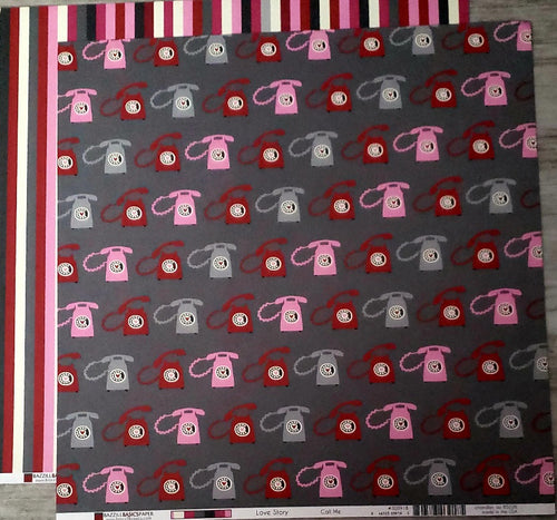 Bazzill basics double sided paper 12 x 12 - love story call me phone / stripe