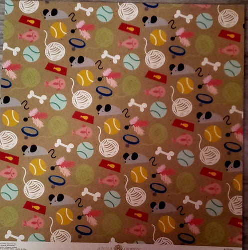 Anna Griffin 12 x 12 scrapbook single sided paper  - cat toys