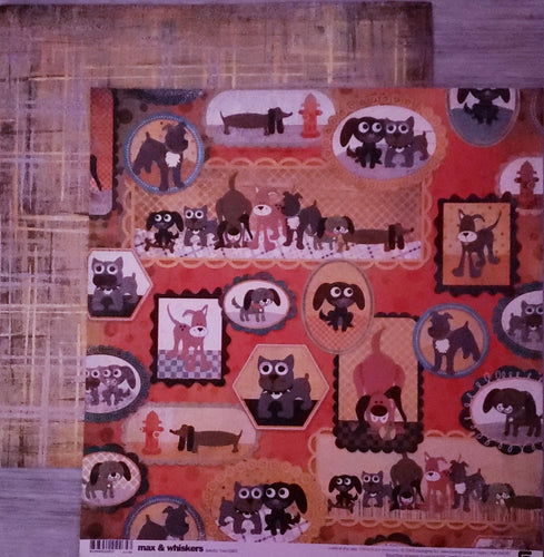 Basic Grey - double sided paper 12 x 12 - Max and Whiskers- Dakota and green brown scratch