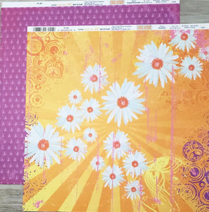 Little yellow bicycle double sided paper 12 x 12 - sunshine / purple peace dots
