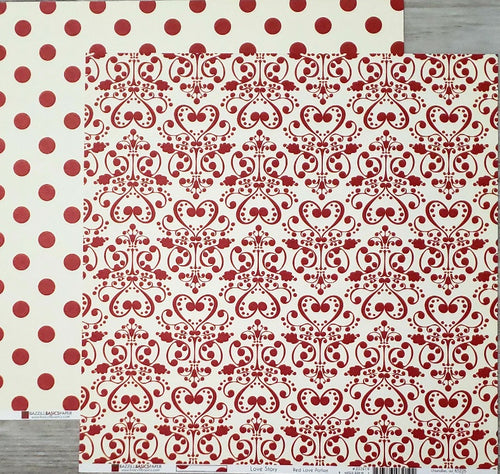 Bazzill basics double sided paper 12 x 12 - love story love potion red dots
