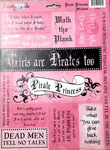 Rusty Pickle - 8 1/2  x 11 sticker sheet- pirate princess cardstock stickers