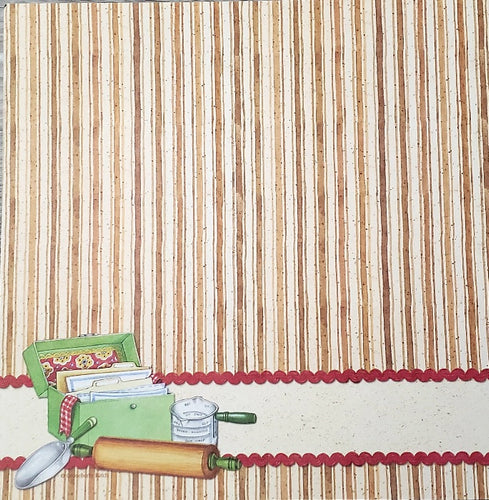 Gooseberry patch single Sided cardstock paper 12 x 12  - recipe box stripe