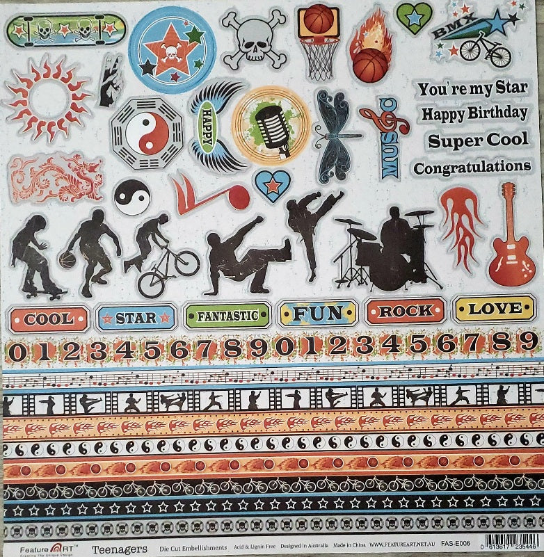Feature Art - paper die cuts 12 x 12 - Teenager kids - die cut sheet