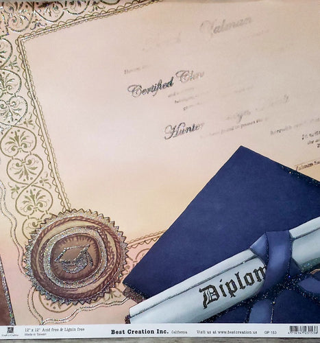 Best Creations - double sided glitter paper 12 x 12 - graduation diploma and hat glitter