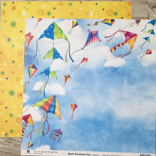 Best Creations double Sided cardstock paper 12 x 12  - kites glitter varnish and circles