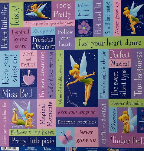 Sandylion 12 x 12 single sided patterned paper - Tinker bell phrase
