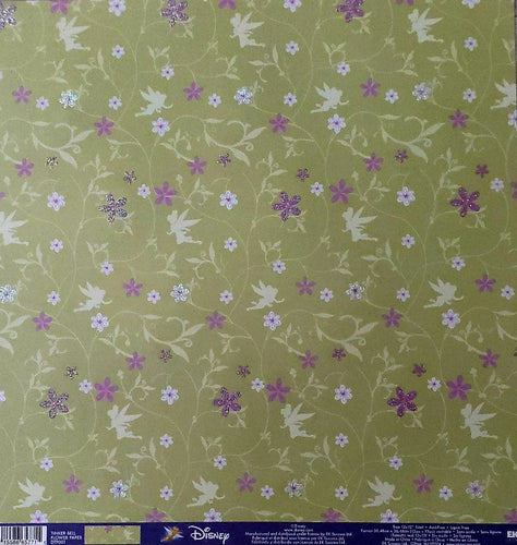 Ek Success 12 x 12 single sided patterned paper - Tinker bell flower power glitter