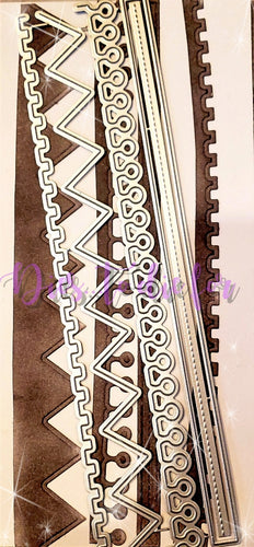 Dies ... to die for metal cutting die - Slimline borders set #4 notebook, zig zag, castle, stitched edge slim line