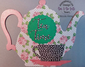 Dies ... to die for metal cutting die - Tea pot and cup card maker set - Time for tea word