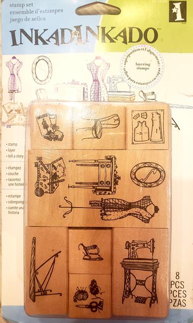 Inkadinkado wood mounted rubber stamp set - Sewing room