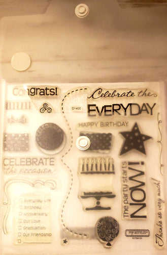 *Crafting for a cause - Close to My heart My Acrylix clear Stamp set in storage pouch - Used - Celebration Birthday cake