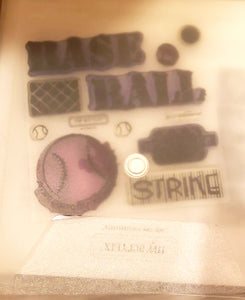 *Crafting for a cause - Close to My heart My Acrylix clear Stamp set in storage pouch - Used -   Baseball