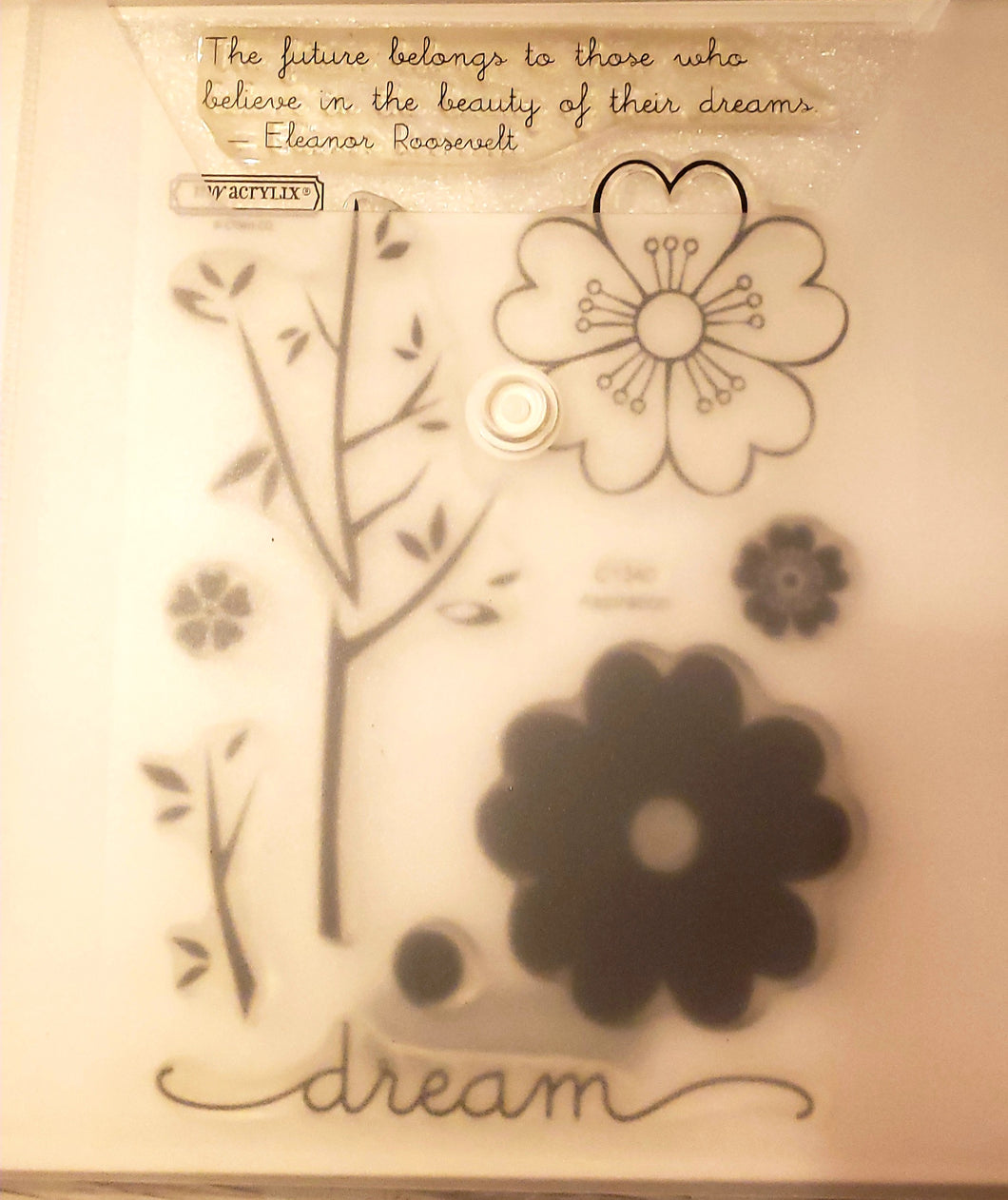 *Crafting for a cause - Close to My heart My Acrylix clear Stamp set in storage pouch - Used - Aspiration