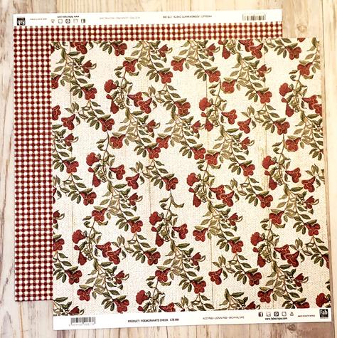 FabScraps Double Sided card stock paper 12 x 12 - Poemgranate Check - Flowers
