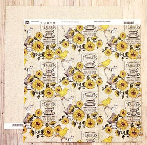 FabScraps Double Sided card stock paper 12 x 12 - Tea Lovers / Sunflowers