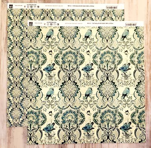 FabScraps Double Sided card stock paper 12 x 12 - Birds and Butterflies 2
