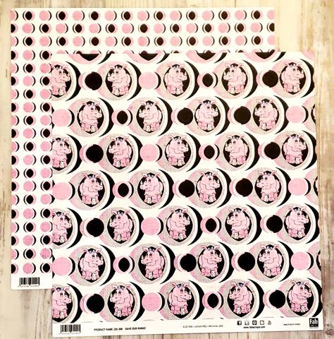 FabScraps Double Sided card stock paper 12 x 12 - Save our Rhino - Pink