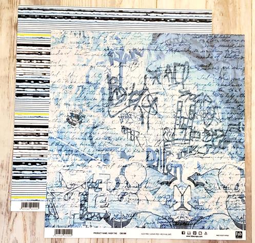FabScraps Double Sided card stock paper 12 x 12 - Hash Tag / Graffiti and stripe