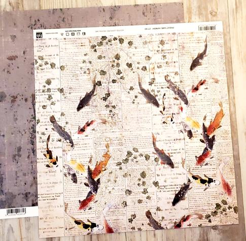 FabScraps Double Sided card stock paper 12 x 12 - Harmony - Koi fish