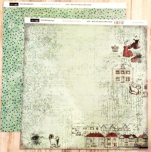 FabScraps Double Sided card stock paper 12 x 12 - Victoria's Doll house - green dots