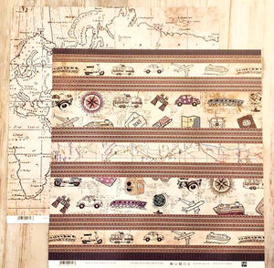 FabScraps Double Sided card stock paper 12 x 12 - Travel Mapped Out