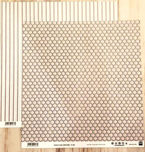FabScraps Double Sided card stock paper 12 x 12 - Honeycomb / Grey stripes