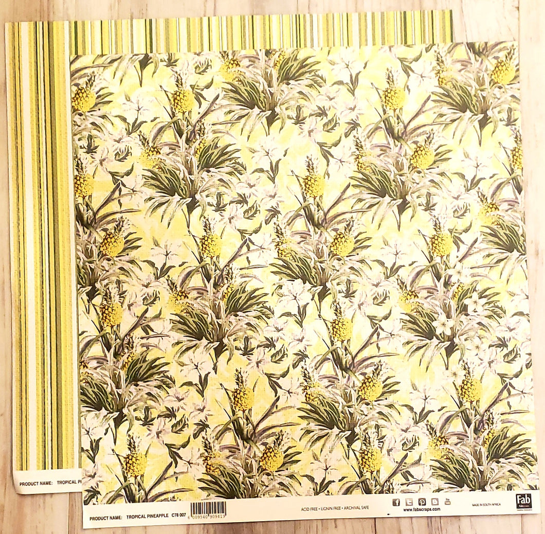 FabScraps Double Sided card stock paper 12 x 12 - Tropical Pineapple
