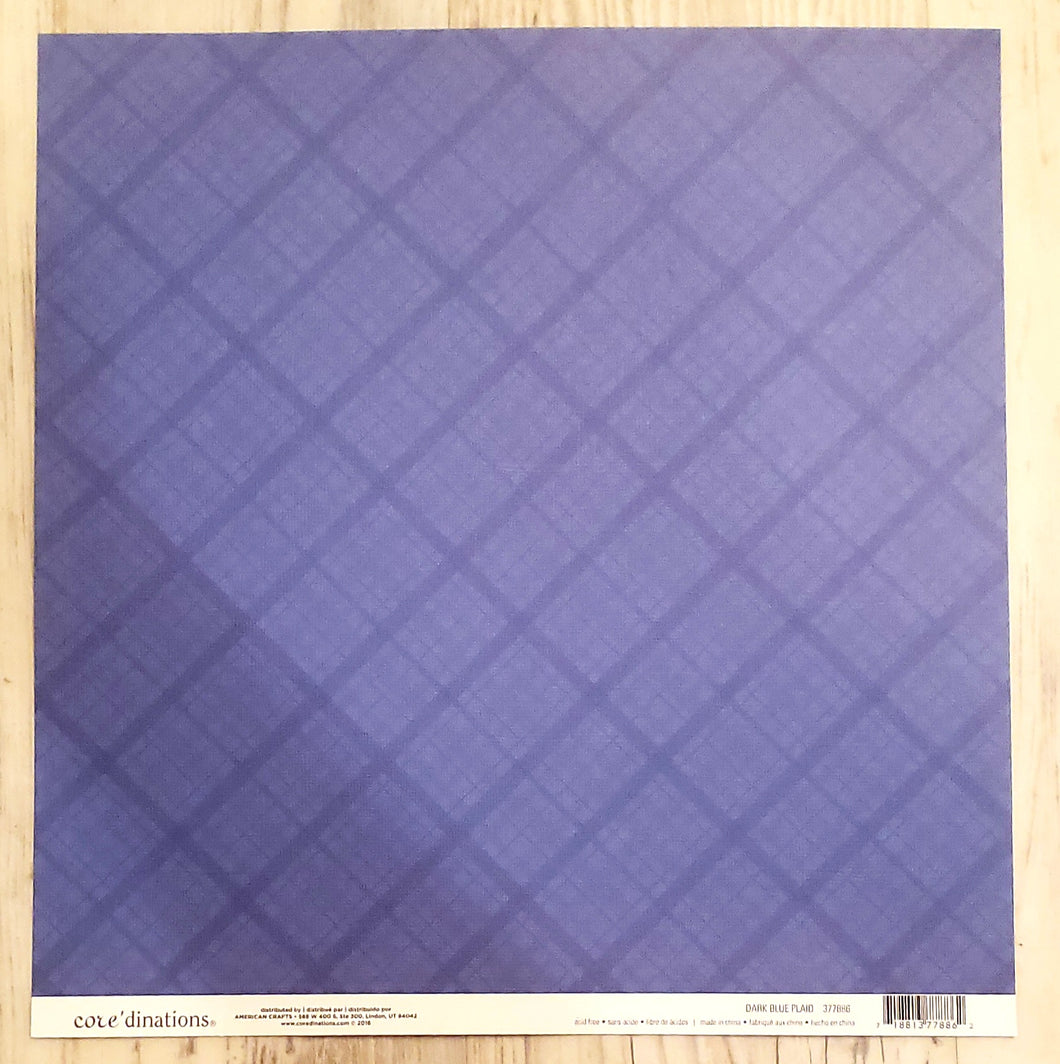 Core'dinations Double Sided card stock paper 12 x 12 - Dark Blue Plaid