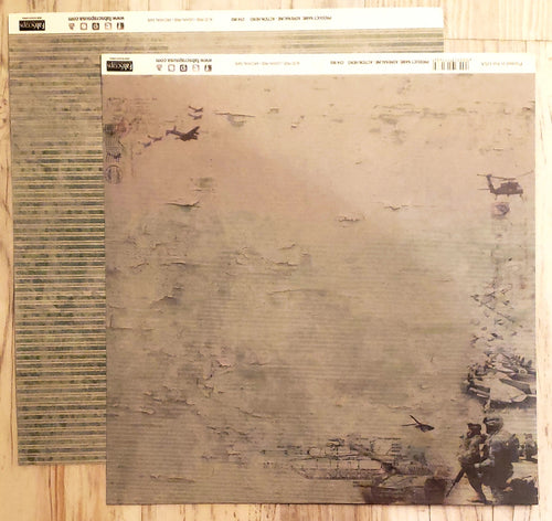 FabScraps Double Sided card stock paper 12 x 12 - Action Heros - Military