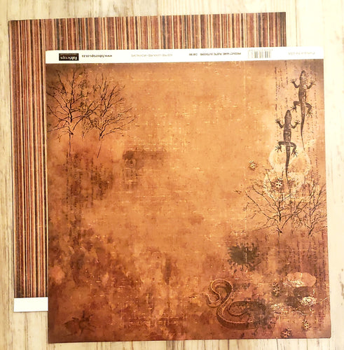 FabScraps Double Sided card stock paper 12 x 12 - Rustic Outdoors - Lizard / Bugs / Snake