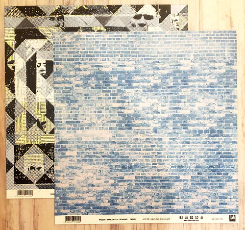 FabScraps Double Sided card stock paper 12 x 12 - Digital Crowding - Brick wall