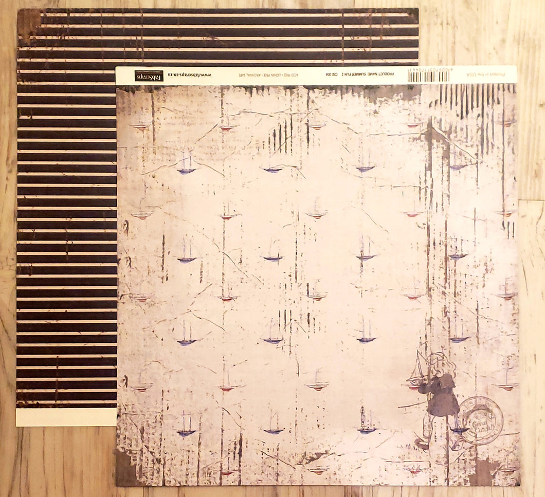 FabScraps Double Sided card stock paper 12 x 12 - Summer Fun 2 - Boats nautical