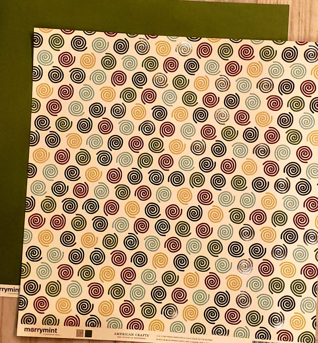 American crafts Double Sided card stock paper 12 x 12 - Merrymint - Cinnamon roll - Christmas - foil