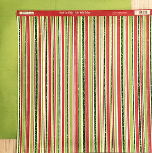 TPC studio Double Sided card stock paper 12 x 12 - Deck the halls glitter Holly Jolly stripe