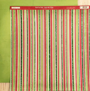 TPC studio Double Sided card stock paper 12 x 12 - Deck the halls glitter Holly Jolly stripe
