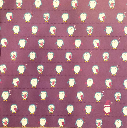 Karen foster single Sided cardstock paper 12 x 12 - penguin presents - Christmas