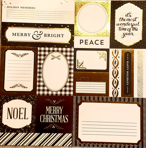 Karen foster single Sided cardstock paper 12 x 12 - foil word blocks white and gold- Christmas