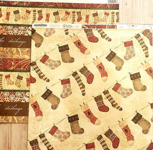 Creative Imaginations Double Sided card stock paper 12 x 12 - The stockings were hung - Christmas