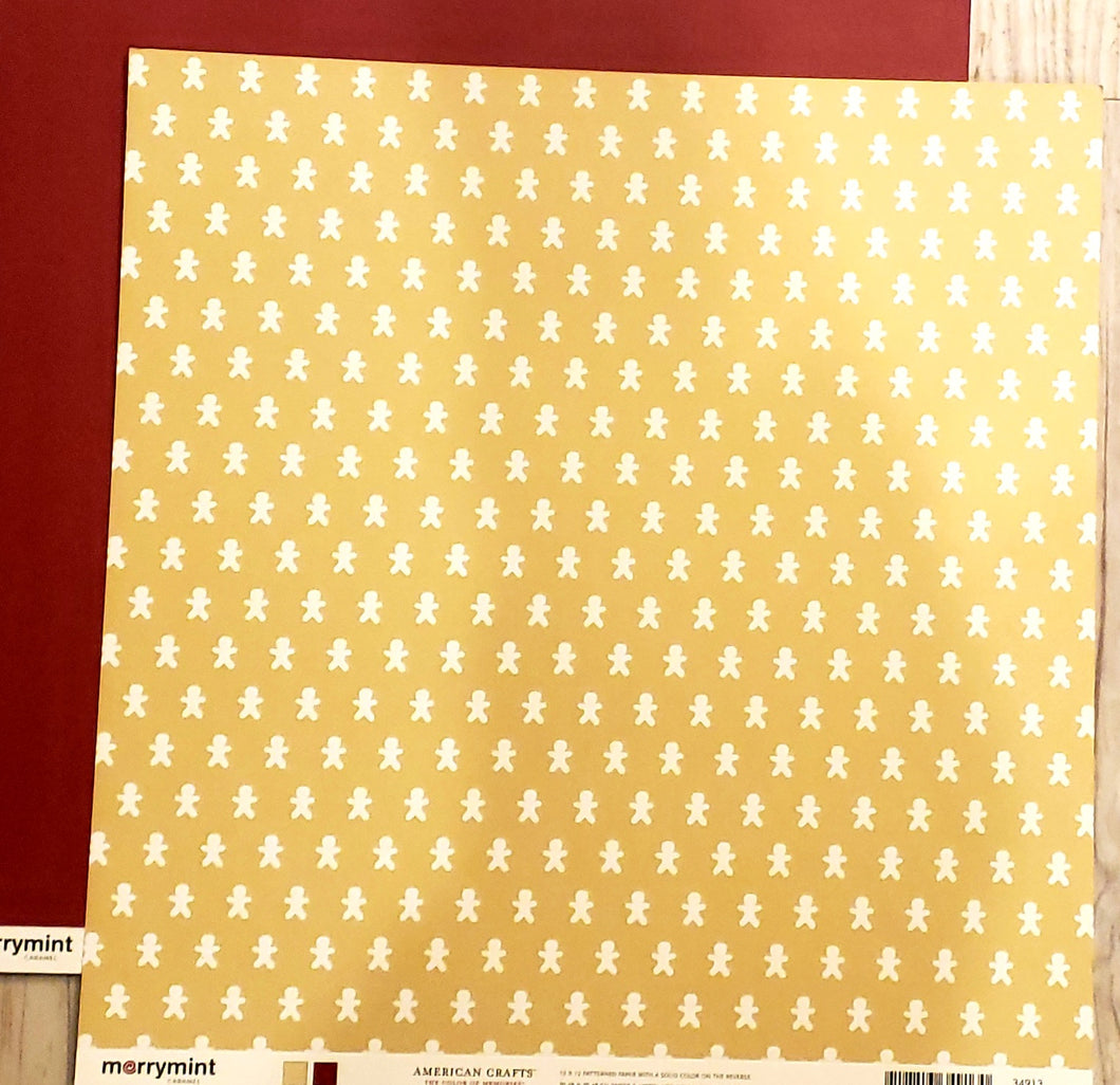 American Crafts Double Sided card stock paper 12 x 12 - Merrymint Gingerbread - Christmas