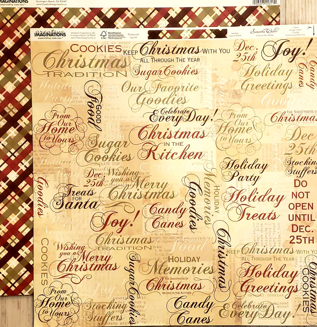 Creative imaginations Double Sided card stock paper 12 x 12 -  Christmas in the kitchen words