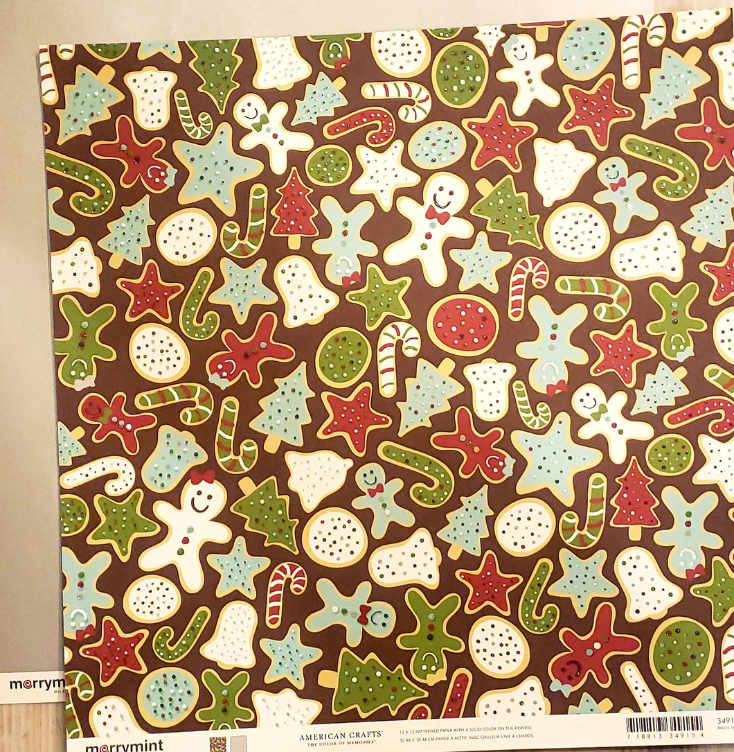 American crafts Double Sided card stock paper 12 x 12 - Merrymint - Milk & cookies - Christmas - Varnish glitter