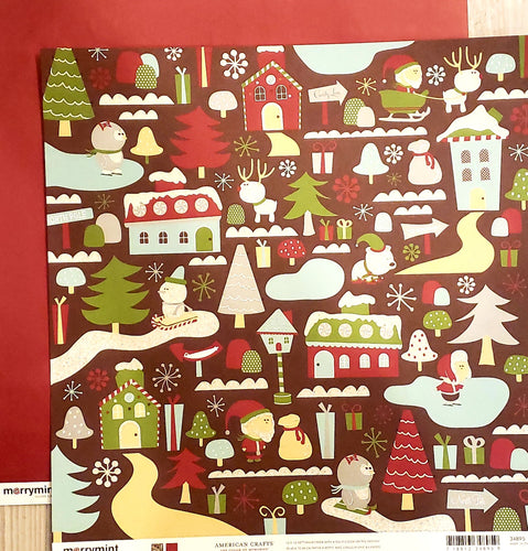 American crafts Double Sided card stock paper 12 x 12 - Merrymint - Sugar land - Christmas - varnish glitter