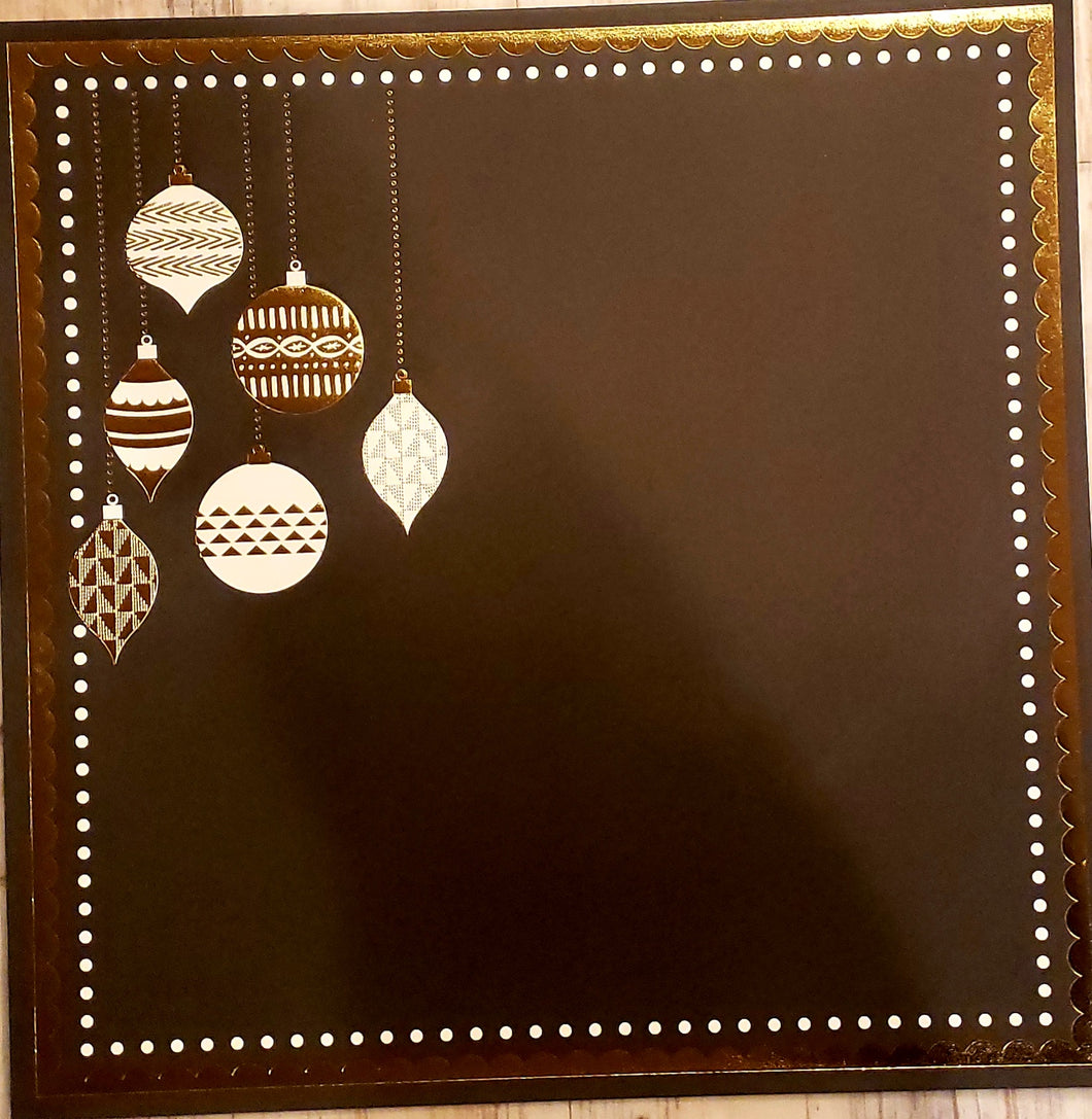 Single Sided card stock paper 12 x 12 - Gold foil ornaments - Christmas