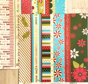 Bazzill basics Double Sided card stock paper 12 x 12 - Holiday style lickety slip 4x6 vertical strips - Christmas