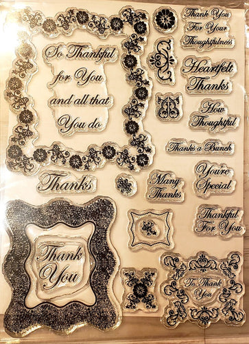 Stamping Scrapping clear stamp set / Cindy Echtinaw- wavy rectangles flowery thanks