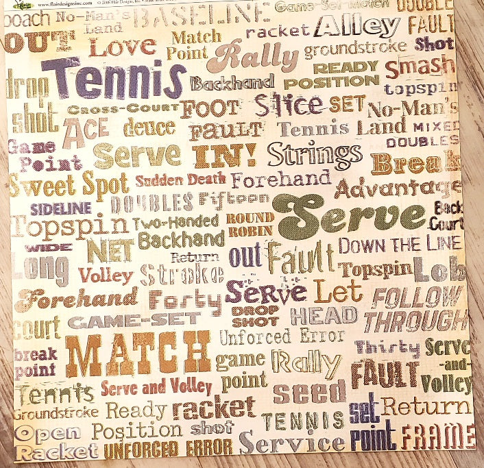 Flair Designs All star collection Tennis words single sided paper 12 x 12