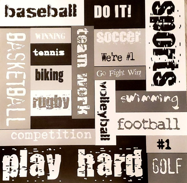 Rocky Mountain Scrapbook co baseball block words single sided paper 12 x 12
